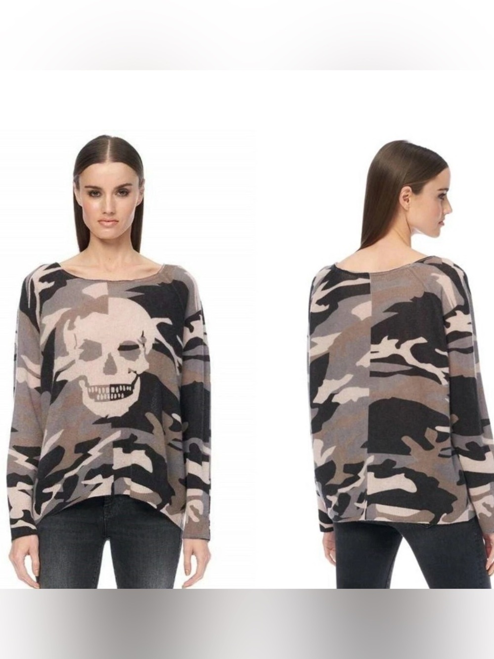 Skull Cashmere Scout Camo Sweater Pink Gray Streetwear Whimsigoth Relaxed Small